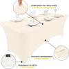 imageSmiry 2 Pack Spandex Table Cloth 6FT Elastic Fitted Stretch Tablecloths Washable and Wrinkle Free Rectangular Patio Table Cover for Outdoor Wedding Banquet ampamp Parties Navy 72Lx30Wx30H InchBeige