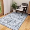 imageSmiry 4x6 Area Rugs for Living Room Machine Washable Non Slip Vintage Retro Rugs Low Pile Lightweight Boho Floral Printed Floor Carpets Rugs for Bedroom Dining Room Home Office BeigeGrey