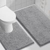 imageSmiry Bathroom Rugs Set 2 Piece Soft Absorbent Chenille Bath Mat and UShaped Toilet Rug Set Non Slip Shaggy Bath Carpet for Tub Shower and Floor 30x2024x20 BlackGrey