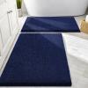 imageSmiry Bathroom Rugs Set 2 Piece Soft Absorbent Chenille Bath Mat and UShaped Toilet Rug Set Non Slip Shaggy Bath Carpet for Tub Shower and Floor 30x2024x20 BlackNavy Blue