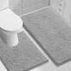 imageSmiry Bathroom Rugs Set 2 Piece Soft Absorbent Chenille Bath Mat and UShaped Toilet Rug Set Non Slip Shaggy Bath Carpet for Tub Shower and Floor 30x2024x20 BlackLight Grey