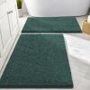 imageSmiry Bathroom Rugs Set 2 Piece Soft Absorbent Chenille Bath Mat and UShaped Toilet Rug Set Non Slip Shaggy Bath Carpet for Tub Shower and Floor 30x2024x20 BlackGreen