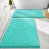 imageSmiry Bathroom Rugs Set 2 Piece Soft Absorbent Chenille Bath Mat and UShaped Toilet Rug Set Non Slip Shaggy Bath Carpet for Tub Shower and Floor 30x2024x20 BlackTurquoise