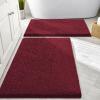 imageSmiry Bathroom Rugs Set 2 Piece Soft Absorbent Chenille Bath Mat and UShaped Toilet Rug Set Non Slip Shaggy Bath Carpet for Tub Shower and Floor 30x2024x20 BlackBurgundy