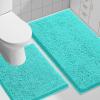 imageSmiry Bathroom Rugs Set 2 Piece Soft Absorbent Chenille Bath Mat and UShaped Toilet Rug Set Non Slip Shaggy Bath Carpet for Tub Shower and Floor 30x2024x20 BlackTurquoise