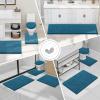 imageSmiry Bathroom Rugs Set 2 Piece Soft Absorbent Chenille Bath Mat and UShaped Toilet Rug Set Non Slip Shaggy Bath Carpet for Tub Shower and Floor 30x2024x20 BlackPeacock Blue