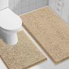 imageSmiry Bathroom Rugs Set 2 Piece Soft Absorbent Chenille Bath Mat and UShaped Toilet Rug Set Non Slip Shaggy Bath Carpet for Tub Shower and Floor 30x2024x20 BlackBeige