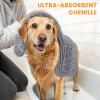imageSmiry Chenille Dog Drying Towel Extra Absorbent Bath Towel for Mud Dogs Ultra Soft Quick Dry Pet Wash Mitt for Bathing Grooming and PostWalk Cleaning 31x13 Inches BlackGrey