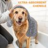imageSmiry Chenille Dog Drying Towel Extra Absorbent Bath Towel for Mud Dogs Ultra Soft Quick Dry Pet Wash Mitt for Bathing Grooming and PostWalk Cleaning 31x13 Inches BlackGrey