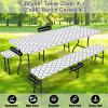imageSmiry Picnic Table Cover with Bench Covers Waterproof Elastic Fitted Tablecloth for 6 Foot Tables Washable Polyester Tablecloths for Camping Indoor ampamp Outdoor Teal 30x72 Inch 3pc SetWhite