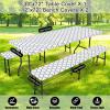 imageSmiry Picnic Table Cover with Bench Covers Waterproof Elastic Fitted Tablecloth for 6 Foot Tables Washable Polyester Tablecloths for Camping Indoor ampamp Outdoor Teal 30x72 Inch 3pc SetWhite