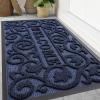 imageSmiry Welcome Door Mat Outside Entrance Heavy Duty Trap Dirt and Moisture Easy Clean Low Profile Patio Porch Indoor Outdoor Front Doormat for Entry 295x17 Inch BlackWelcomeNavy BlueWelcome