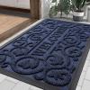 imageSmiry Welcome Door Mat Outside Entrance Heavy Duty Trap Dirt and Moisture Easy Clean Low Profile Patio Porch Indoor Outdoor Front Doormat for Entry 295x17 Inch BlackWelcomeNavy BlueWelcome