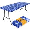 imageSmiry 2 Pack Rectangle Table Cloth 6 Foot Waterproof Elastic Fitted Tablecloths Windproof Washable Polyester Table Cover for Picnic Camping Outdoor Grey 30quotx72quotBlue