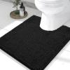 imageSmiry Luxury Chenille Toilet Rugs UShaped 24x20 Soft Absorbent NonSlip Contour Bathroom Rugs for Toilet Machine Washable Contoured Bath Mats Black