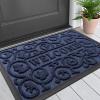 imageSmiry Welcome Door Mat Outside Entrance Heavy Duty Trap Dirt and Moisture Easy Clean Low Profile Patio Porch Indoor Outdoor Front Doormat for Entry 295x17 Inch BlackWelcomeNavy BlueWelcome
