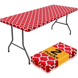 imageSmiry 2 Pack Rectangle Table Cloth 6 Foot Waterproof Elastic Fitted Tablecloths Windproof Washable Polyester Table Cover for Picnic Camping Outdoor Grey 30quotx72quotRed