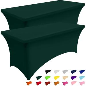 imageSmiry 2 Pack Spandex Table Cloth 6FT Elastic Fitted Stretch Tablecloths Washable and Wrinkle Free Rectangular Patio Table Cover for Outdoor Wedding Banquet ampamp Parties Navy 72Lx30Wx30H InchHunter Green