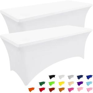 imageSmiry 2 Pack Spandex Table Cloth 6FT Elastic Fitted Stretch Tablecloths Washable and Wrinkle Free Rectangular Patio Table Cover for Outdoor Wedding Banquet ampamp Parties Navy 72Lx30Wx30H InchWhite