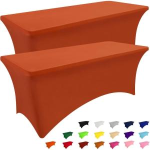 imageSmiry 2 Pack Spandex Table Cloth 6FT Elastic Fitted Stretch Tablecloths Washable and Wrinkle Free Rectangular Patio Table Cover for Outdoor Wedding Banquet ampamp Parties Navy 72Lx30Wx30H InchRust