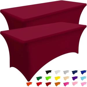 imageSmiry 2 Pack Spandex Table Cloth 6FT Elastic Fitted Stretch Tablecloths Washable and Wrinkle Free Rectangular Patio Table Cover for Outdoor Wedding Banquet ampamp Parties Navy 72Lx30Wx30H InchWine Red