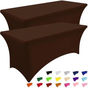 imageSmiry 2 Pack Spandex Table Cloth 6FT Elastic Fitted Stretch Tablecloths Washable and Wrinkle Free Rectangular Patio Table Cover for Outdoor Wedding Banquet ampamp Parties Navy 72Lx30Wx30H InchCoffee