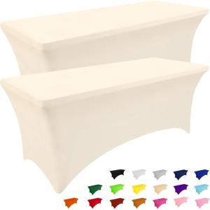 imageSmiry 2 Pack Spandex Table Cloth 6FT Elastic Fitted Stretch Tablecloths Washable and Wrinkle Free Rectangular Patio Table Cover for Outdoor Wedding Banquet ampamp Parties Navy 72Lx30Wx30H InchBeige