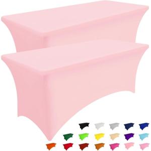 imageSmiry 2 Pack Spandex Table Cloth 6FT Elastic Fitted Stretch Tablecloths Washable and Wrinkle Free Rectangular Patio Table Cover for Outdoor Wedding Banquet ampamp Parties Navy 72Lx30Wx30H InchPink