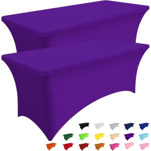 imageSmiry 2 Pack Spandex Table Cloth 6FT Elastic Fitted Stretch Tablecloths Washable and Wrinkle Free Rectangular Patio Table Cover for Outdoor Wedding Banquet ampamp Parties Navy 72Lx30Wx30H InchPurple