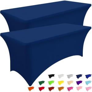imageSmiry 2 Pack Spandex Table Cloth 6FT Elastic Fitted Stretch Tablecloths Washable and Wrinkle Free Rectangular Patio Table Cover for Outdoor Wedding Banquet ampamp Parties Navy 72Lx30Wx30H InchNavy