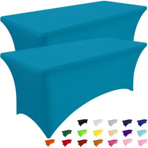 imageSmiry 2 Pack Spandex Table Cloth 6FT Elastic Fitted Stretch Tablecloths Washable and Wrinkle Free Rectangular Patio Table Cover for Outdoor Wedding Banquet ampamp Parties Navy 72Lx30Wx30H InchTeal