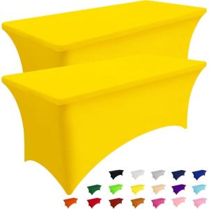 imageSmiry 2 Pack Spandex Table Cloth 6FT Elastic Fitted Stretch Tablecloths Washable and Wrinkle Free Rectangular Patio Table Cover for Outdoor Wedding Banquet ampamp Parties Navy 72Lx30Wx30H InchYellow