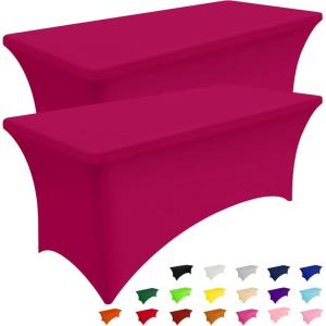 imageSmiry 2 Pack Spandex Table Cloth 6FT Elastic Fitted Stretch Tablecloths Washable and Wrinkle Free Rectangular Patio Table Cover for Outdoor Wedding Banquet ampamp Parties Navy 72Lx30Wx30H InchFuchsia