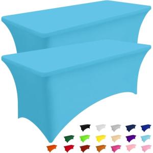 imageSmiry 2 Pack Spandex Table Cloth 6FT Elastic Fitted Stretch Tablecloths Washable and Wrinkle Free Rectangular Patio Table Cover for Outdoor Wedding Banquet ampamp Parties Navy 72Lx30Wx30H InchBlue Mist