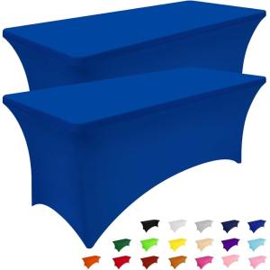 imageSmiry 2 Pack Spandex Table Cloth 6FT Elastic Fitted Stretch Tablecloths Washable and Wrinkle Free Rectangular Patio Table Cover for Outdoor Wedding Banquet ampamp Parties Navy 72Lx30Wx30H InchBlue
