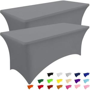 imageSmiry 2 Pack Spandex Table Cloth 6FT Elastic Fitted Stretch Tablecloths Washable and Wrinkle Free Rectangular Patio Table Cover for Outdoor Wedding Banquet ampamp Parties Navy 72Lx30Wx30H InchGrey