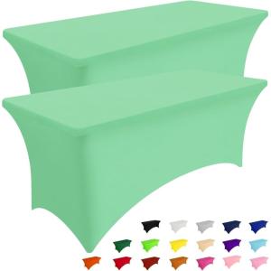 imageSmiry 2 Pack Spandex Table Cloth 6FT Elastic Fitted Stretch Tablecloths Washable and Wrinkle Free Rectangular Patio Table Cover for Outdoor Wedding Banquet ampamp Parties Navy 72Lx30Wx30H InchBright Green