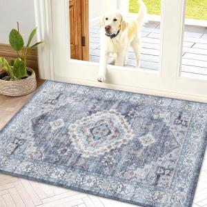 imageSmiry Area Rugs for Living Room Bedroom Machine Washable 5x7 Vintage Rug Soft Plush Bedside Floor Carpet for Farmhouse Nursery Kitchen Laundry Home Decor BeigeBlueGrey