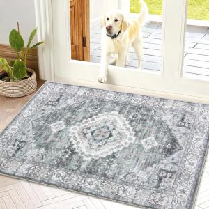imageSmiry Area Rugs for Living Room Bedroom Machine Washable 5x7 Vintage Rug Soft Plush Bedside Floor Carpet for Farmhouse Nursery Kitchen Laundry Home Decor BeigeGrey