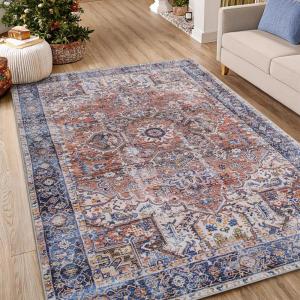 imageSmiry Area Rugs for Living Room Bedroom Machine Washable 5x7 Vintage Rug Soft Plush Bedside Floor Carpet for Farmhouse Nursery Kitchen Laundry Home Decor BeigeRustMulti