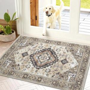 imageSmiry Area Rugs for Living Room Bedroom Machine Washable 5x7 Vintage Rug Soft Plush Bedside Floor Carpet for Farmhouse Nursery Kitchen Laundry Home Decor BeigeBeige