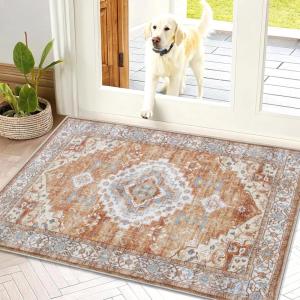 imageSmiry Area Rugs for Living Room Bedroom Machine Washable 5x7 Vintage Rug Soft Plush Bedside Floor Carpet for Farmhouse Nursery Kitchen Laundry Home Decor BeigeRustOrange