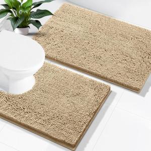 imageSmiry Bathroom Rugs Set 2 Piece Soft Absorbent Chenille Bath Mat and UShaped Toilet Rug Set Non Slip Shaggy Bath Carpet for Tub Shower and Floor 30x2024x20 BlackBeige