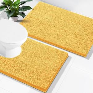 imageSmiry Bathroom Rugs Set 2 Piece Soft Absorbent Chenille Bath Mat and UShaped Toilet Rug Set Non Slip Shaggy Bath Carpet for Tub Shower and Floor 30x2024x20 BlackYellow