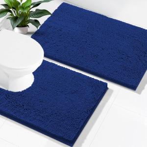 imageSmiry Bathroom Rugs Set 2 Piece Soft Absorbent Chenille Bath Mat and UShaped Toilet Rug Set Non Slip Shaggy Bath Carpet for Tub Shower and Floor 30x2024x20 BlackRoyal Blue