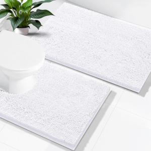 imageSmiry Bathroom Rugs Set 2 Piece Soft Absorbent Chenille Bath Mat and UShaped Toilet Rug Set Non Slip Shaggy Bath Carpet for Tub Shower and Floor 30x2024x20 BlackWhite