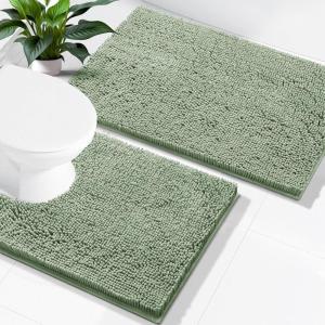 imageSmiry Bathroom Rugs Set 2 Piece Soft Absorbent Chenille Bath Mat and UShaped Toilet Rug Set Non Slip Shaggy Bath Carpet for Tub Shower and Floor 30x2024x20 BlackSage Green