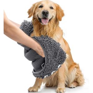 imageSmiry Chenille Dog Drying Towel Extra Absorbent Bath Towel for Mud Dogs Ultra Soft Quick Dry Pet Wash Mitt for Bathing Grooming and PostWalk Cleaning 31x13 Inches BlackDark Grey