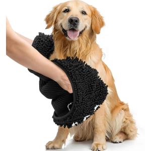 imageSmiry Chenille Dog Drying Towel Extra Absorbent Bath Towel for Mud Dogs Ultra Soft Quick Dry Pet Wash Mitt for Bathing Grooming and PostWalk Cleaning 31x13 Inches BlackBlack