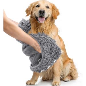 imageSmiry Chenille Dog Drying Towel Extra Absorbent Bath Towel for Mud Dogs Ultra Soft Quick Dry Pet Wash Mitt for Bathing Grooming and PostWalk Cleaning 31x13 Inches BlackGrey